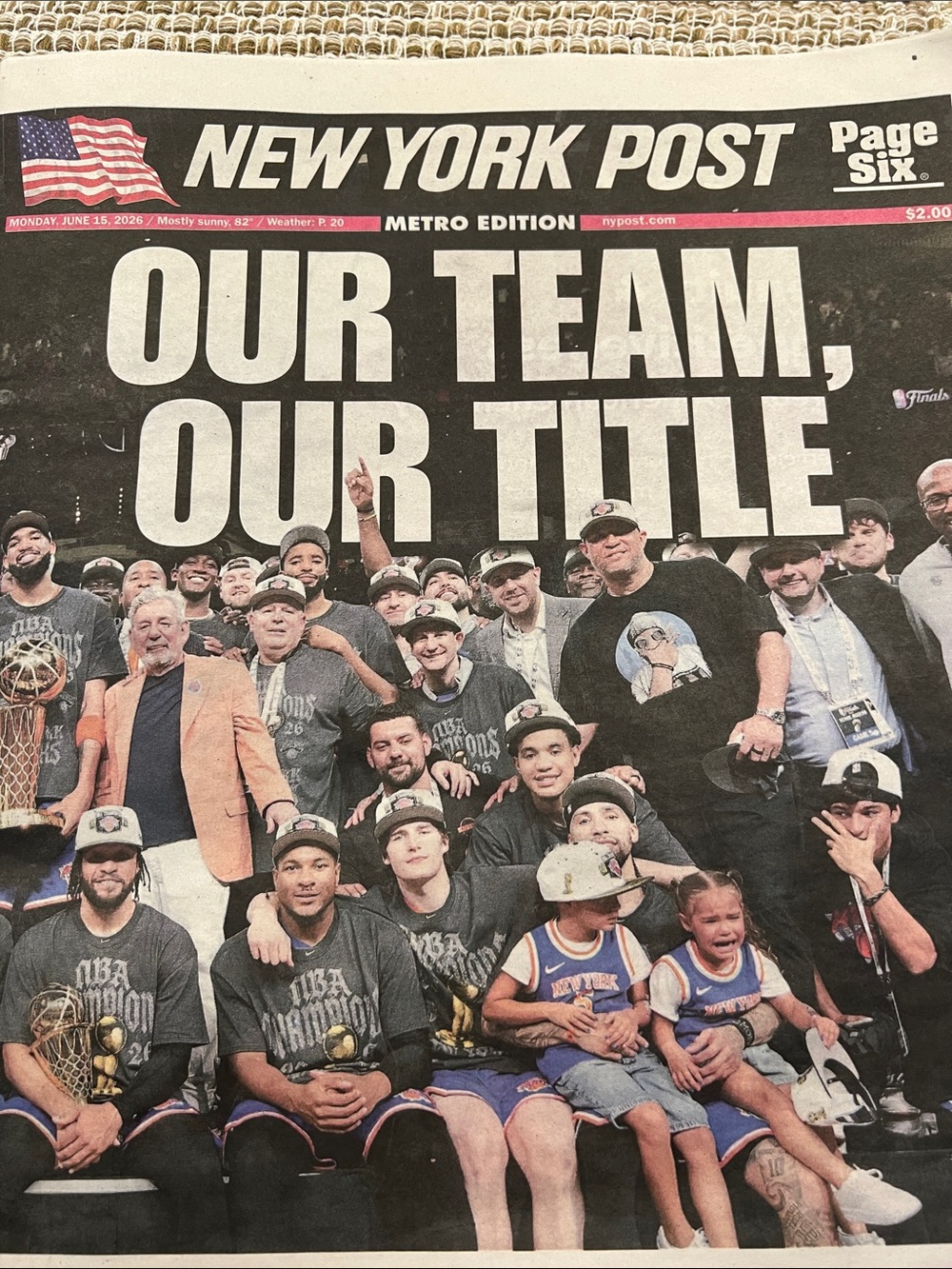 New York Post Newspaper entire paper "Our Team, Our Title" NY Knicks RARE 6/15
